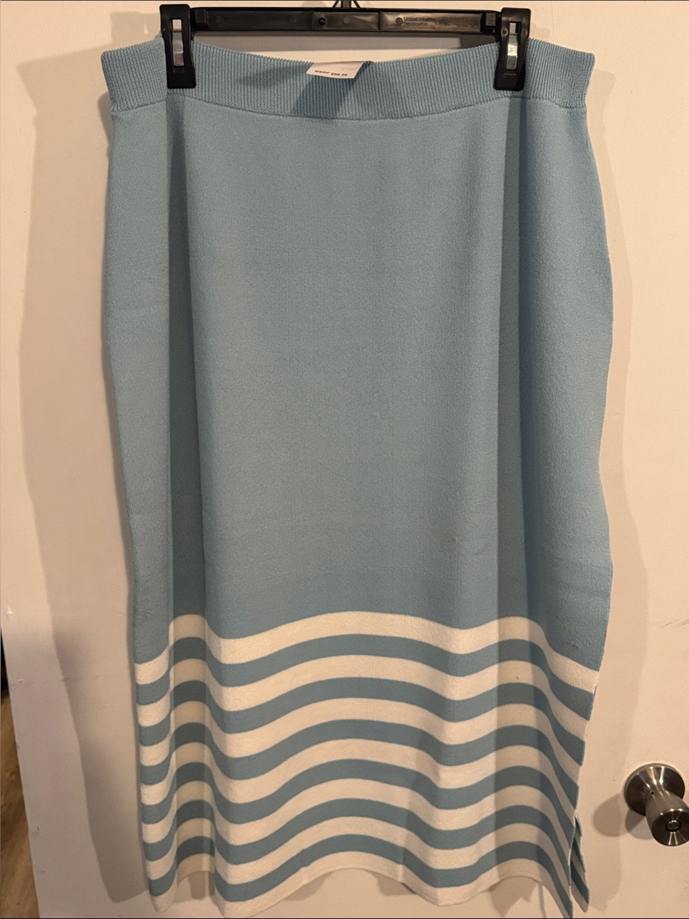 Light Blue & White Striped Midi Knit Skirt - New With Tags - Size 1X
